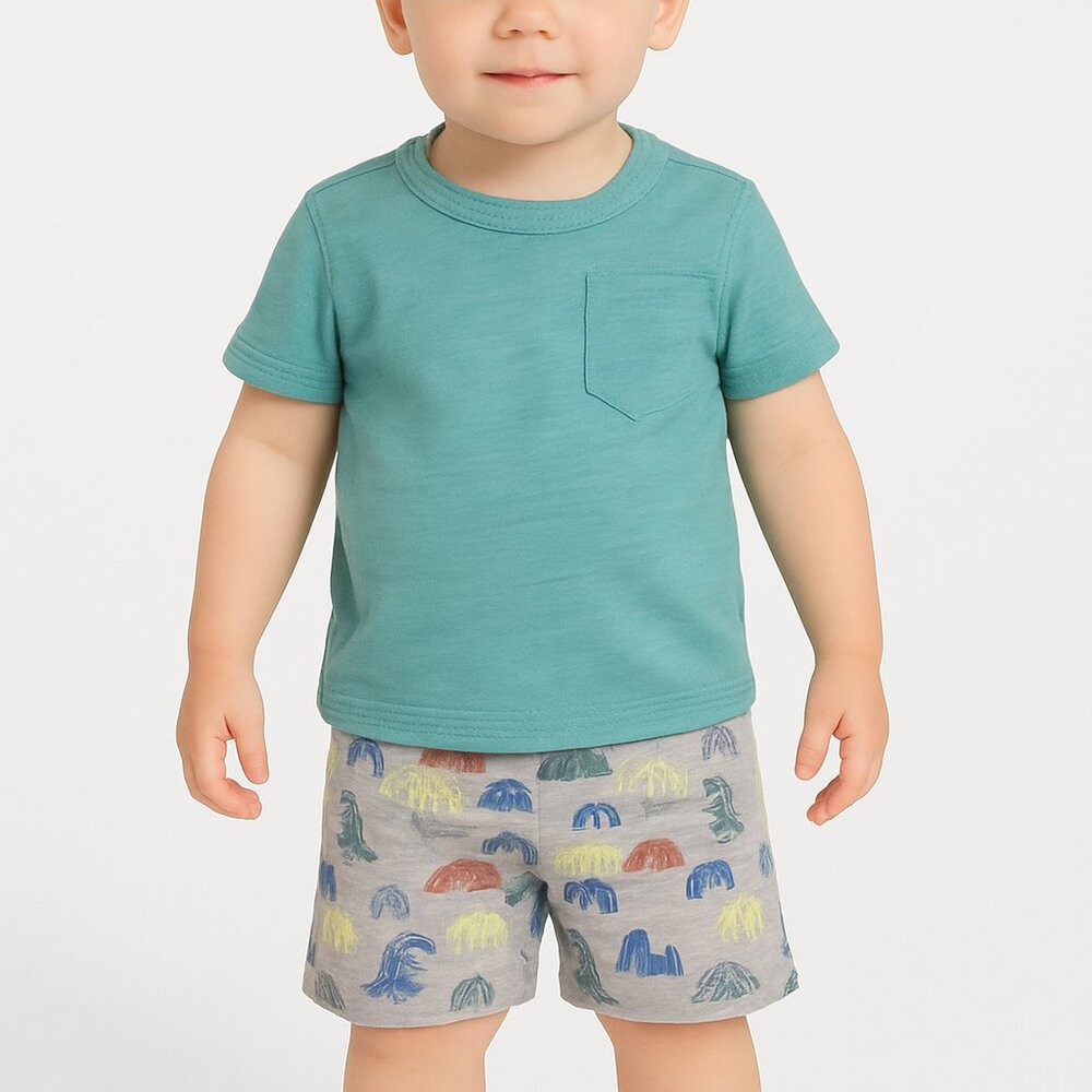 Open Edit Nordstrom Baby Clothes Top & Two Shorts Set 9M Green Multicolor NEW